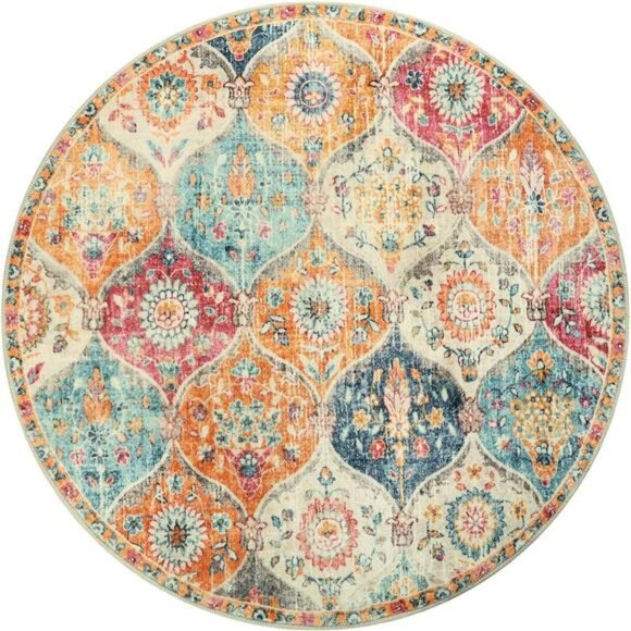 Moroccan Trellis Round Area Rugs - Washable Small Round Rug 3ft Non-Slip - Picture 2 of 7